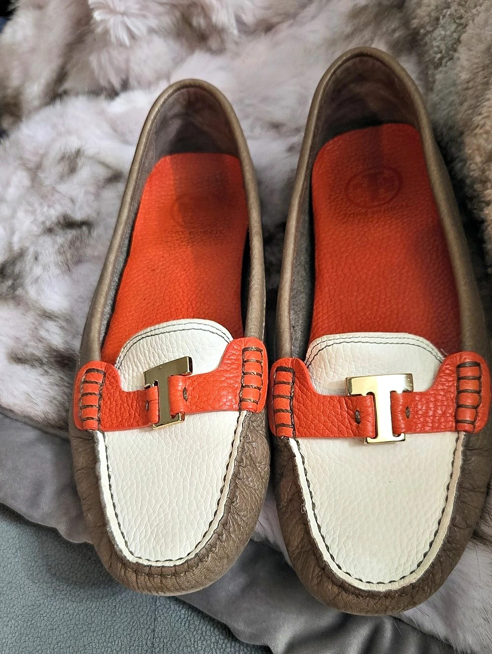 Tory Burch Casey Driver Loafer Color Block Brown & Orange